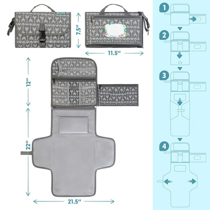Portable Diaper Changing Pad, Wipes Pocket, Premium Grey Arrows
