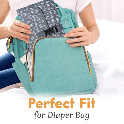 Portable Diaper Changing Pad, Wipes Pocket, Premium Grey Arrows