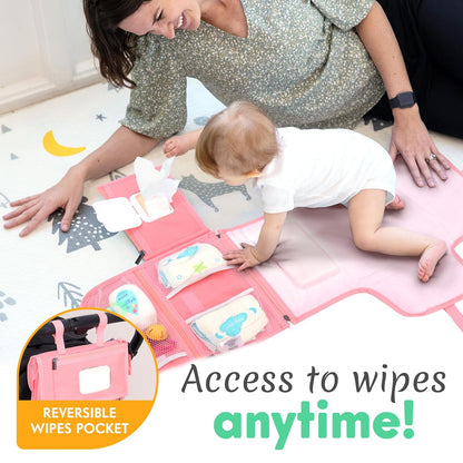 Portable Diaper Changing Pad, Wipes Pocket, Premium Grey Arrows