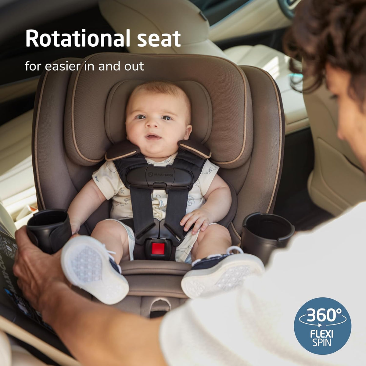 Andi 360 Rotating All-in-One Baby Convertible Car Seat, Rear-Facing, Forward Facing Car Seat, Infant Toddler Booster, Easy Rotation, Tension System, Harness Adjust, Truffle
