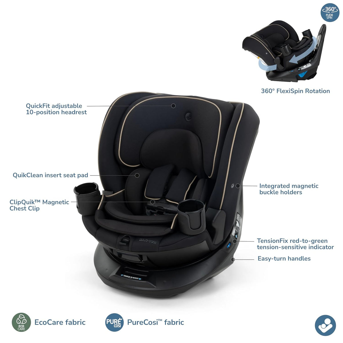 Andi 360 Rotating All-in-One Baby Convertible Car Seat, Rear-Facing, Forward Facing Car Seat, Infant Toddler Booster, Easy Rotation, Tension System, Harness Adjust, Truffle