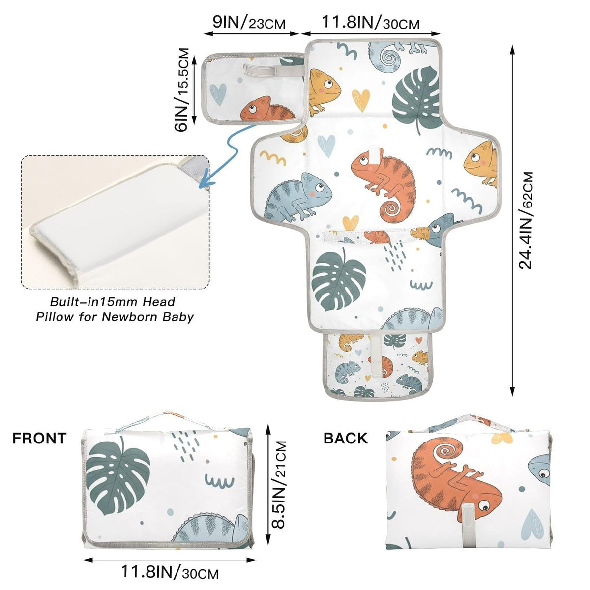 Lizard Leaf Pattern Portable Diaper Changing Pad Daycare