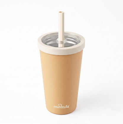 14oz Insulated Coffee Tumbler with Straw Lid, Stainless Steel Vacuum Travel Mug with Soft Silicone Mouthpiece, Anti-Slip Base, BPA Free Reusable Car Cup for Iced Coffee, Tea, Office