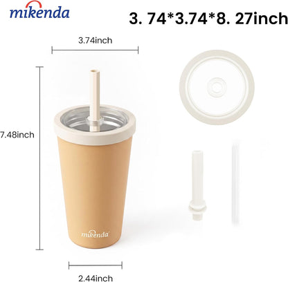 14oz Insulated Coffee Tumbler with Straw Lid, Stainless Steel Vacuum Travel Mug with Soft Silicone Mouthpiece, Anti-Slip Base, BPA Free Reusable Car Cup for Iced Coffee, Tea, Office