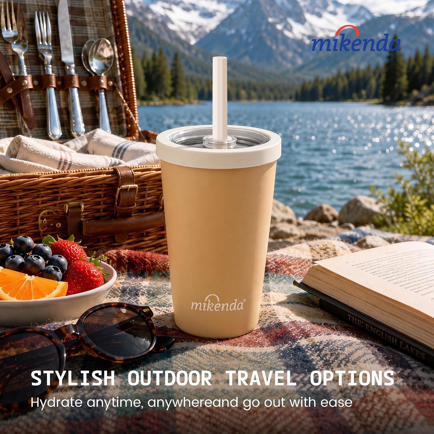 14oz Insulated Coffee Tumbler with Straw Lid, Stainless Steel Vacuum Travel Mug with Soft Silicone Mouthpiece, Anti-Slip Base, BPA Free Reusable Car Cup for Iced Coffee, Tea, Office