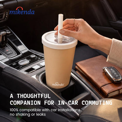 14oz Insulated Coffee Tumbler with Straw Lid, Stainless Steel Vacuum Travel Mug with Soft Silicone Mouthpiece, Anti-Slip Base, BPA Free Reusable Car Cup for Iced Coffee, Tea, Office