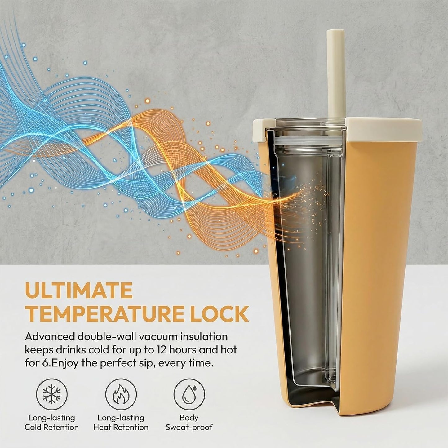 14oz Insulated Coffee Tumbler with Straw Lid, Stainless Steel Vacuum Travel Mug with Soft Silicone Mouthpiece, Anti-Slip Base, BPA Free Reusable Car Cup for Iced Coffee, Tea, Office