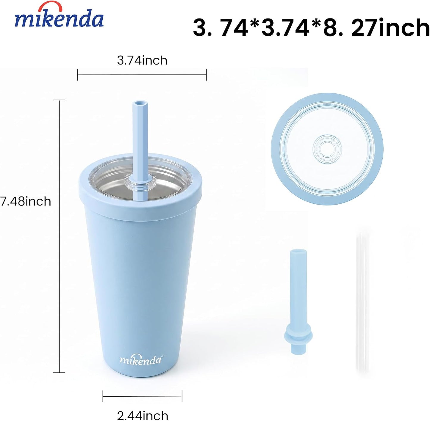 14oz Insulated Coffee Tumbler with Straw Lid, Stainless Steel Vacuum Travel Mug with Soft Silicone Mouthpiece, Anti-Slip Base, BPA Free Reusable Car Cup for Iced Coffee, Tea, Office
