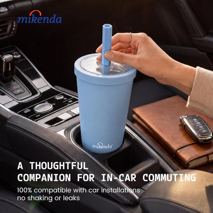 14oz Insulated Coffee Tumbler with Straw Lid, Stainless Steel Vacuum Travel Mug with Soft Silicone Mouthpiece, Anti-Slip Base, BPA Free Reusable Car Cup for Iced Coffee, Tea, Office