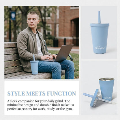 14oz Insulated Coffee Tumbler with Straw Lid, Stainless Steel Vacuum Travel Mug with Soft Silicone Mouthpiece, Anti-Slip Base, BPA Free Reusable Car Cup for Iced Coffee, Tea, Office