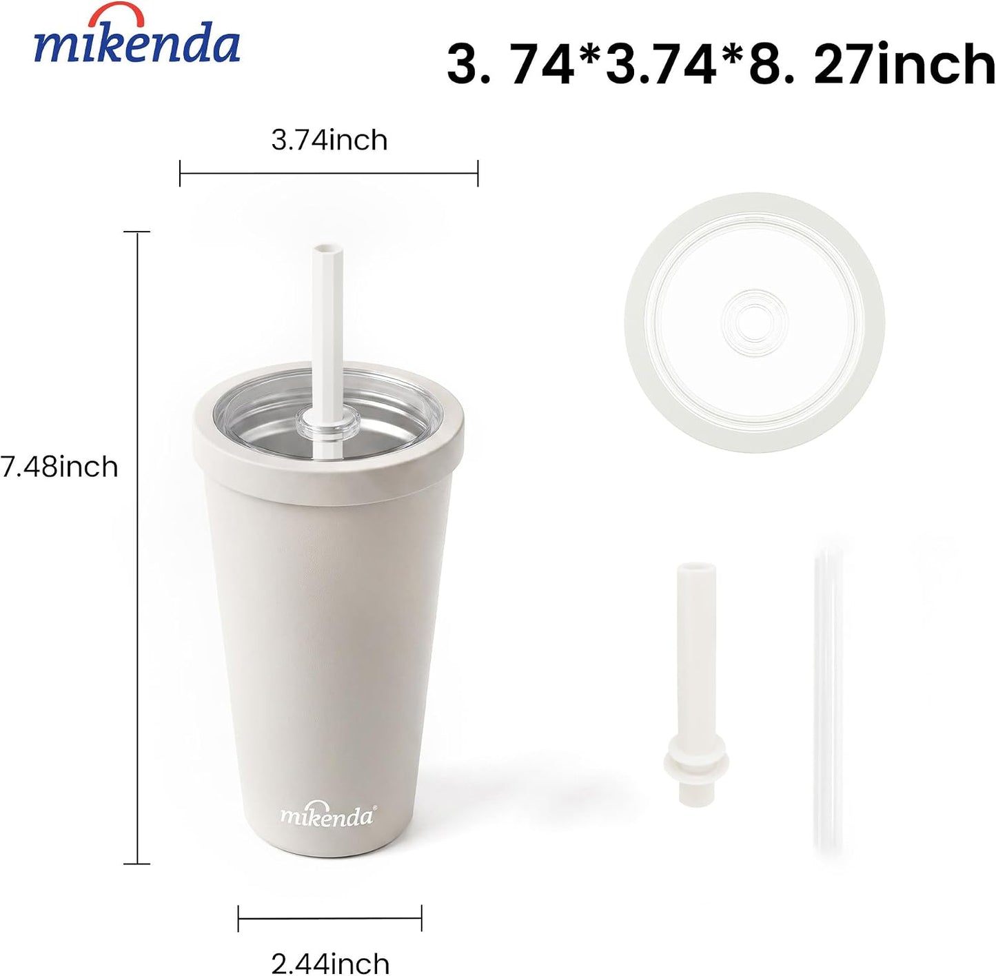 14oz Insulated Coffee Tumbler with Straw Lid, Stainless Steel Vacuum Travel Mug with Soft Silicone Mouthpiece, Anti-Slip Base, BPA Free Reusable Car Cup for Iced Coffee, Tea, Office