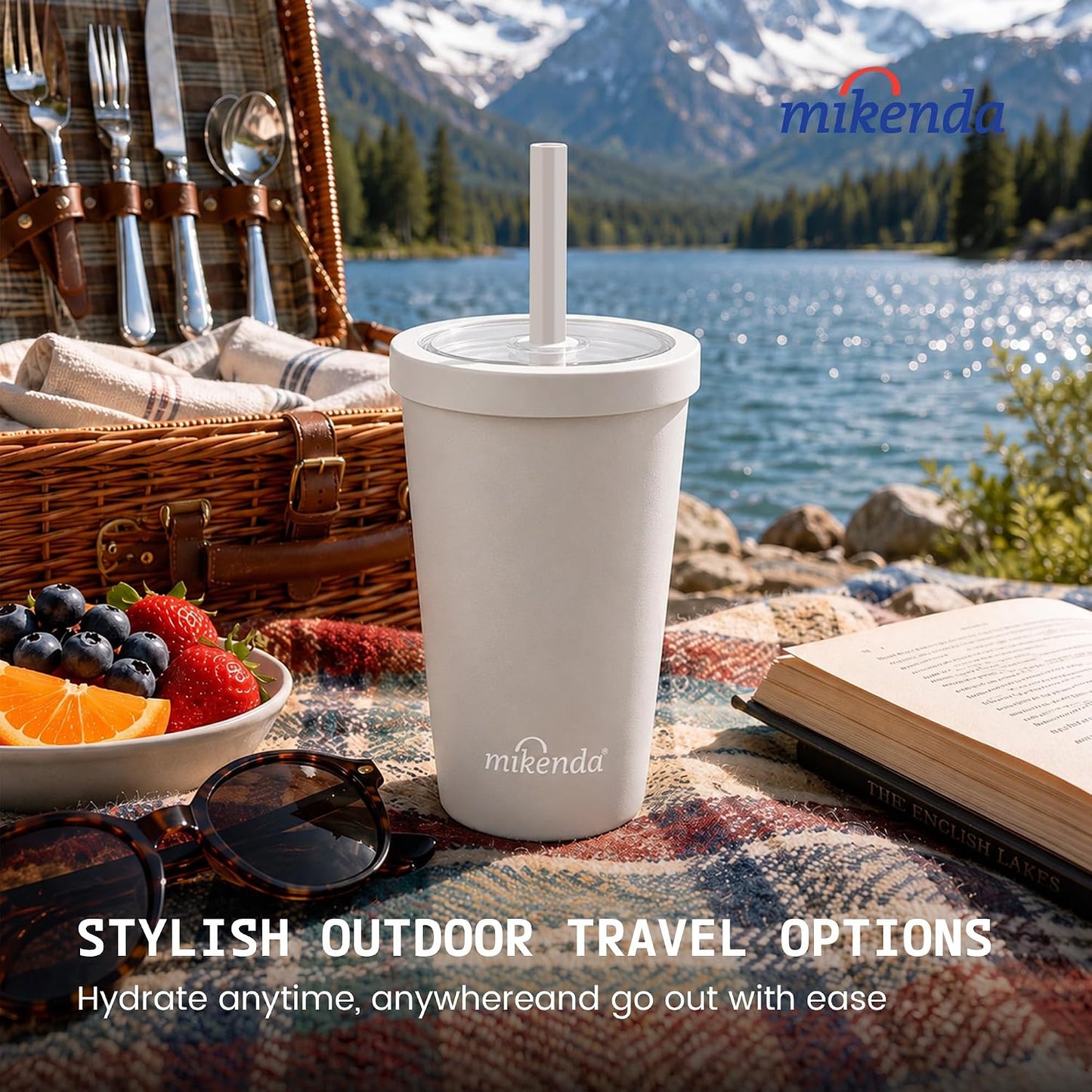 14oz Insulated Coffee Tumbler with Straw Lid, Stainless Steel Vacuum Travel Mug with Soft Silicone Mouthpiece, Anti-Slip Base, BPA Free Reusable Car Cup for Iced Coffee, Tea, Office