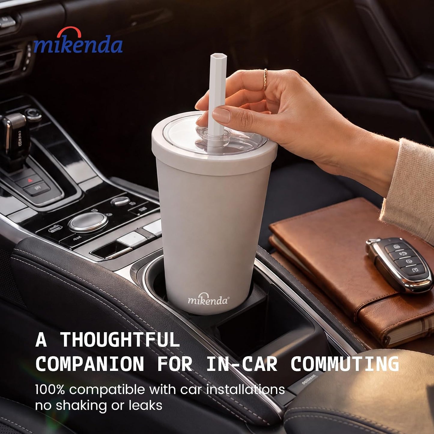14oz Insulated Coffee Tumbler with Straw Lid, Stainless Steel Vacuum Travel Mug with Soft Silicone Mouthpiece, Anti-Slip Base, BPA Free Reusable Car Cup for Iced Coffee, Tea, Office