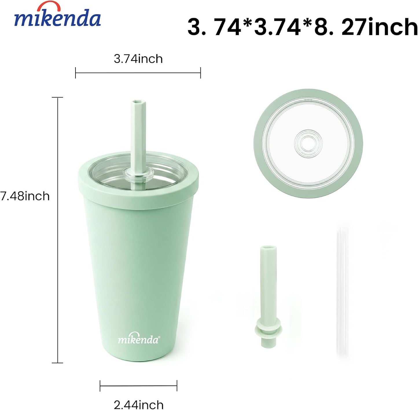 14oz Insulated Coffee Tumbler with Straw Lid, Stainless Steel Vacuum Travel Mug with Soft Silicone Mouthpiece, Anti-Slip Base, BPA Free Reusable Car Cup for Iced Coffee, Tea, Office