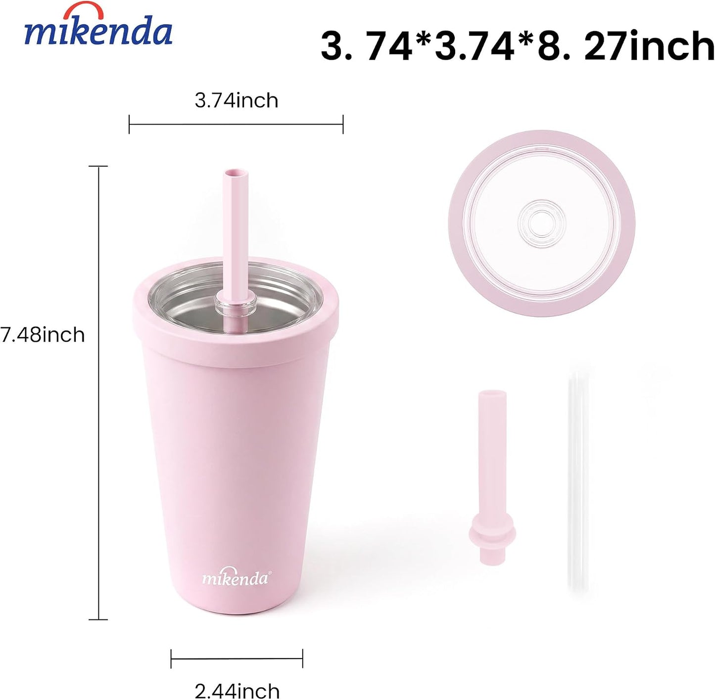 14oz Insulated Coffee Tumbler with Straw Lid, Stainless Steel Vacuum Travel Mug with Soft Silicone Mouthpiece, Anti-Slip Base, BPA Free Reusable Car Cup for Iced Coffee, Tea, Office