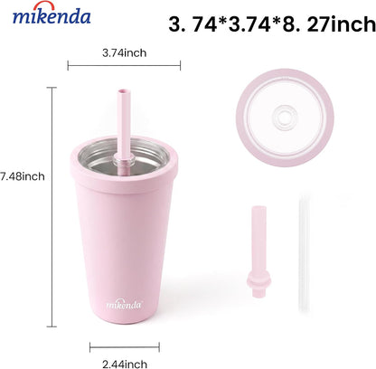 14oz Insulated Coffee Tumbler with Straw Lid, Stainless Steel Vacuum Travel Mug with Soft Silicone Mouthpiece, Anti-Slip Base, BPA Free Reusable Car Cup for Iced Coffee, Tea, Office