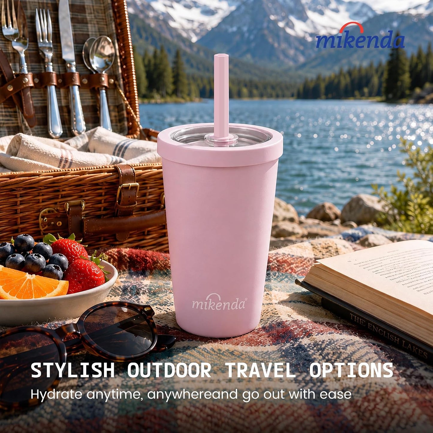 14oz Insulated Coffee Tumbler with Straw Lid, Stainless Steel Vacuum Travel Mug with Soft Silicone Mouthpiece, Anti-Slip Base, BPA Free Reusable Car Cup for Iced Coffee, Tea, Office