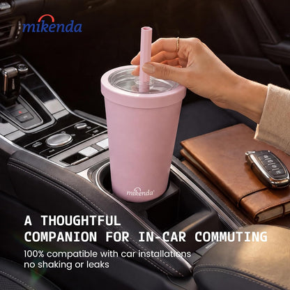 14oz Insulated Coffee Tumbler with Straw Lid, Stainless Steel Vacuum Travel Mug with Soft Silicone Mouthpiece, Anti-Slip Base, BPA Free Reusable Car Cup for Iced Coffee, Tea, Office