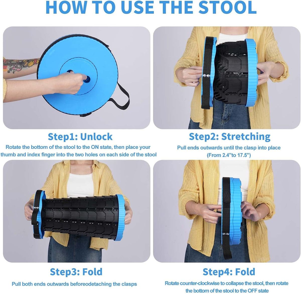 Upgraded Collapsible Stool, Folding Chair with Switch Lock - Prodable Camping Stool with Load Capacity 400lbs, Retractable Collapsible Stool for Camping Fishing Hiking
