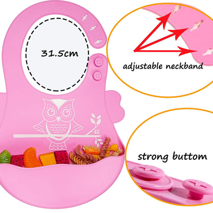 Silicone Baby Feeding Set,Baby Led Weaning Supplies Baby Silicone Suction bowl and Cup set with 2 spoons forks,Toddler Self Feeding Dish with Sippy Cup And Adjustable Bib for 6+ Months-Blue