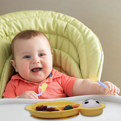 Silicone Baby Feeding Set,Baby Led Weaning Supplies Baby Silicone Suction bowl and Cup set with 2 spoons forks,Toddler Self Feeding Dish with Sippy Cup And Adjustable Bib for 6+ Months-Blue
