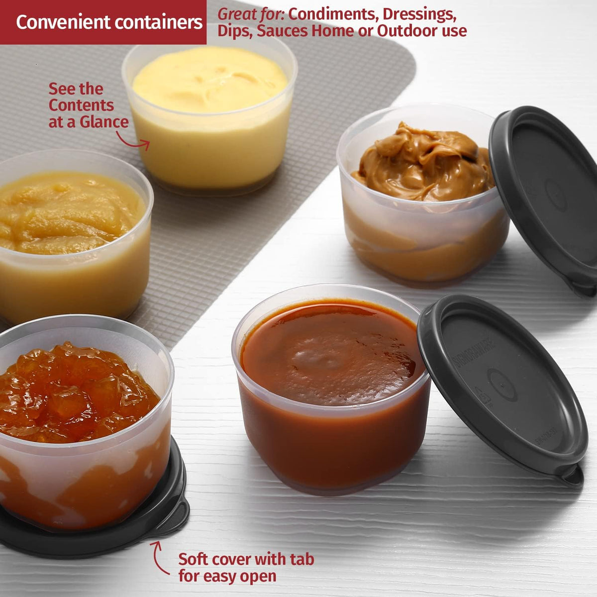 Condiment Cups Containers with Lids- 8 pk. 1.3 oz.Salad Dressing Container to go Small Food Storage Containers with Lids- Sauce Cups Leak proof Reusable Plastic BPA free for Lunch Box Picnic Travel