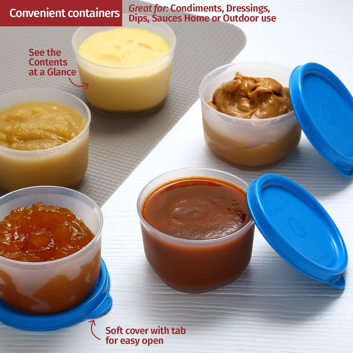 Condiment Cups Containers with Lids- 8 pk. 1.3 oz.Salad Dressing Container to go Small Food Storage Containers with Lids- Sauce Cups Leak proof Reusable Plastic BPA free for Lunch Box Picnic Travel