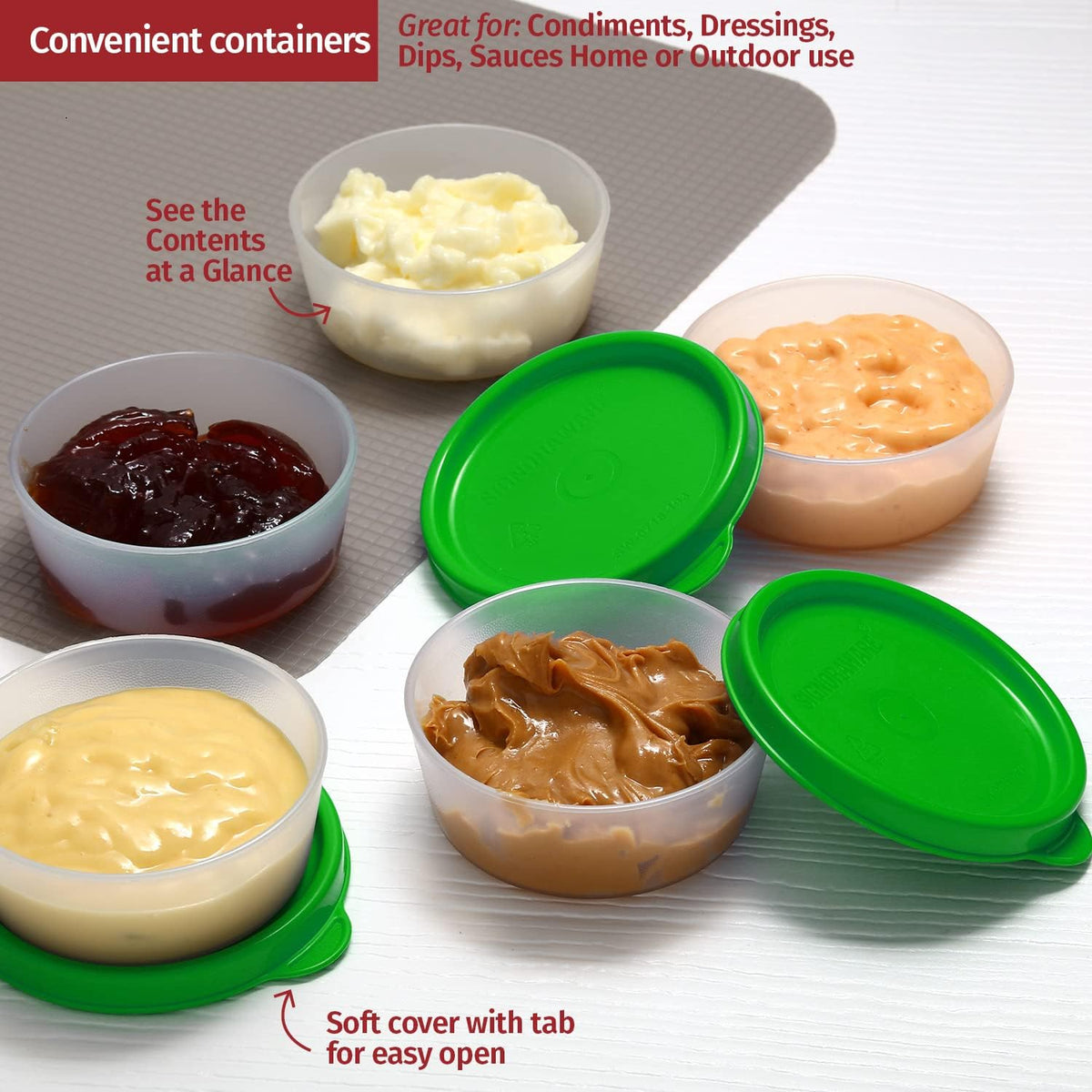 Condiment Cups Containers with Lids- 8 pk. 1.3 oz.Salad Dressing Container to go Small Food Storage Containers with Lids- Sauce Cups Leak proof Reusable Plastic BPA free for Lunch Box Picnic Travel