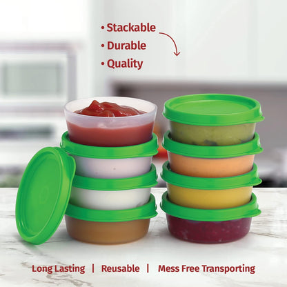 Condiment Cups Containers with Lids- 8 pk. 1.3 oz.Salad Dressing Container to go Small Food Storage Containers with Lids- Sauce Cups Leak proof Reusable Plastic BPA free for Lunch Box Picnic Travel