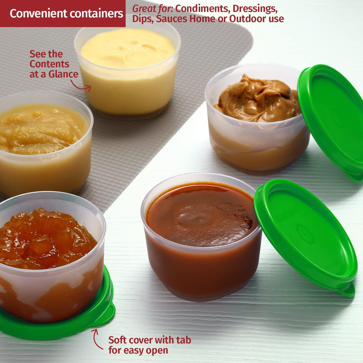 Condiment Cups Containers with Lids- 8 pk. 1.3 oz.Salad Dressing Container to go Small Food Storage Containers with Lids- Sauce Cups Leak proof Reusable Plastic BPA free for Lunch Box Picnic Travel