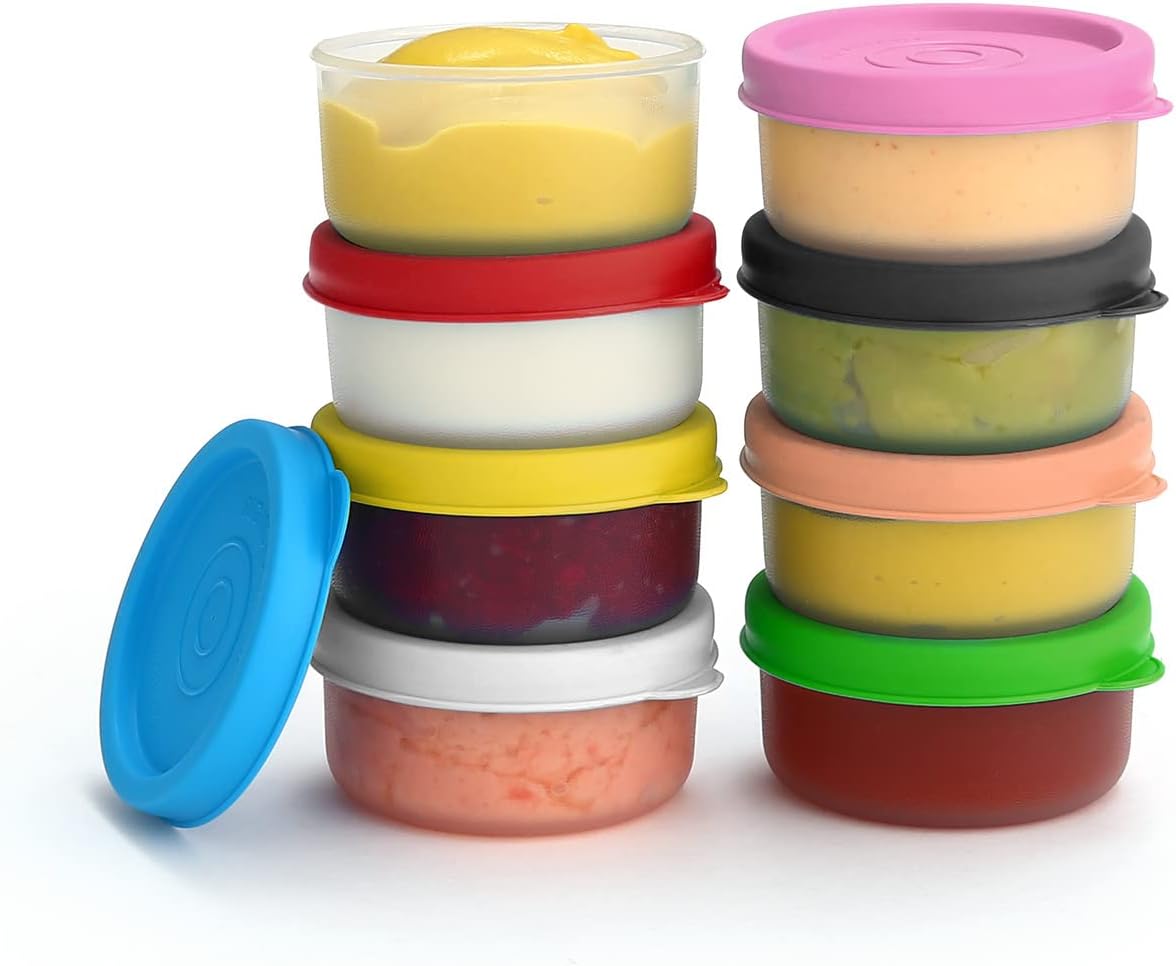 Condiment Cups Containers with Lids- 8 pk. 1.3 oz.Salad Dressing Container to go Small Food Storage Containers with Lids- Sauce Cups Leak proof Reusable Plastic BPA free for Lunch Box Picnic Travel