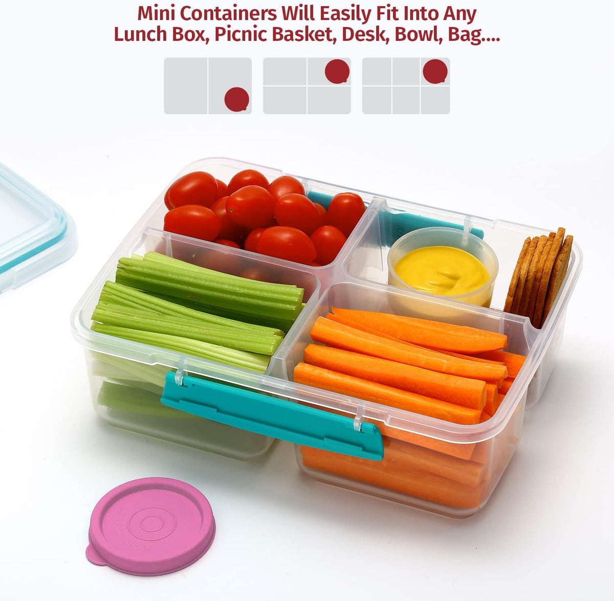 Condiment Cups Containers with Lids- 8 pk. 1.3 oz.Salad Dressing Container to go Small Food Storage Containers with Lids- Sauce Cups Leak proof Reusable Plastic BPA free for Lunch Box Picnic Travel
