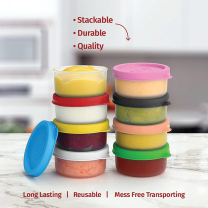 Condiment Cups Containers with Lids- 8 pk. 1.3 oz.Salad Dressing Container to go Small Food Storage Containers with Lids- Sauce Cups Leak proof Reusable Plastic BPA free for Lunch Box Picnic Travel