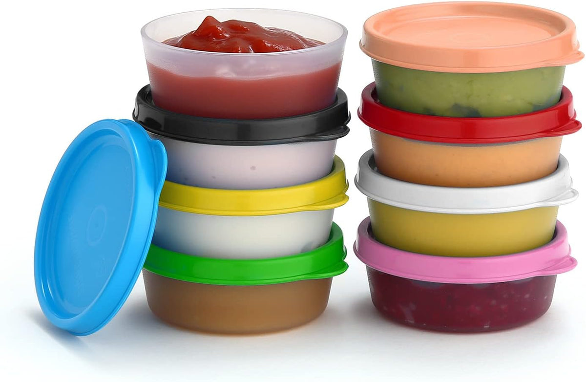 Condiment Cups Containers with Lids- 8 pk. 1.3 oz.Salad Dressing Container to go Small Food Storage Containers with Lids- Sauce Cups Leak proof Reusable Plastic BPA free for Lunch Box Picnic Travel