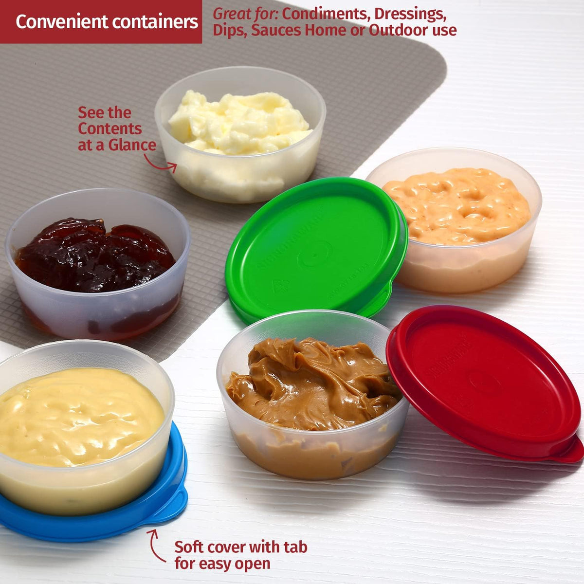 Condiment Cups Containers with Lids- 8 pk. 1.3 oz.Salad Dressing Container to go Small Food Storage Containers with Lids- Sauce Cups Leak proof Reusable Plastic BPA free for Lunch Box Picnic Travel