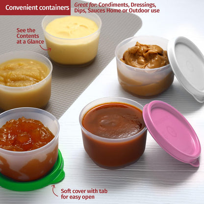 Condiment Cups Containers with Lids- 8 pk. 1.3 oz.Salad Dressing Container to go Small Food Storage Containers with Lids- Sauce Cups Leak proof Reusable Plastic BPA free for Lunch Box Picnic Travel