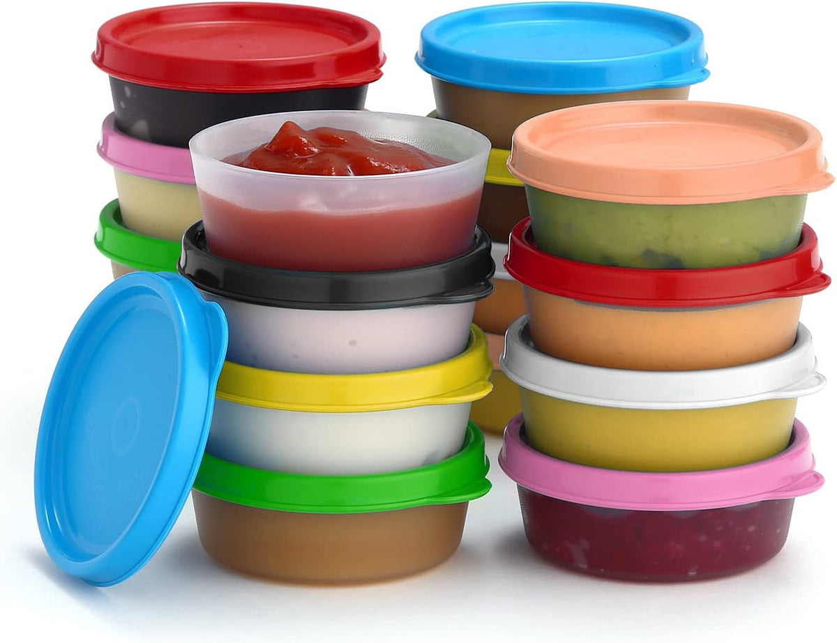 Condiment Cups Containers with Lids- 8 pk. 1.3 oz.Salad Dressing Container to go Small Food Storage Containers with Lids- Sauce Cups Leak proof Reusable Plastic BPA free for Lunch Box Picnic Travel