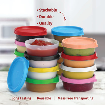 Condiment Cups Containers with Lids- 8 pk. 1.3 oz.Salad Dressing Container to go Small Food Storage Containers with Lids- Sauce Cups Leak proof Reusable Plastic BPA free for Lunch Box Picnic Travel