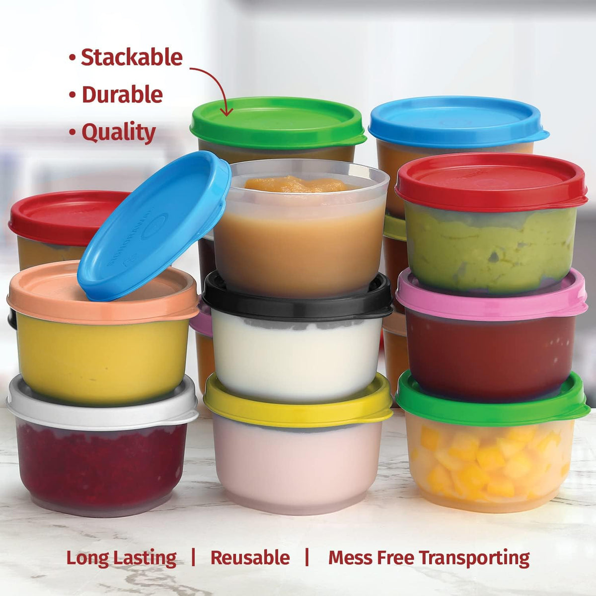 Condiment Cups Containers with Lids- 8 pk. 1.3 oz.Salad Dressing Container to go Small Food Storage Containers with Lids- Sauce Cups Leak proof Reusable Plastic BPA free for Lunch Box Picnic Travel
