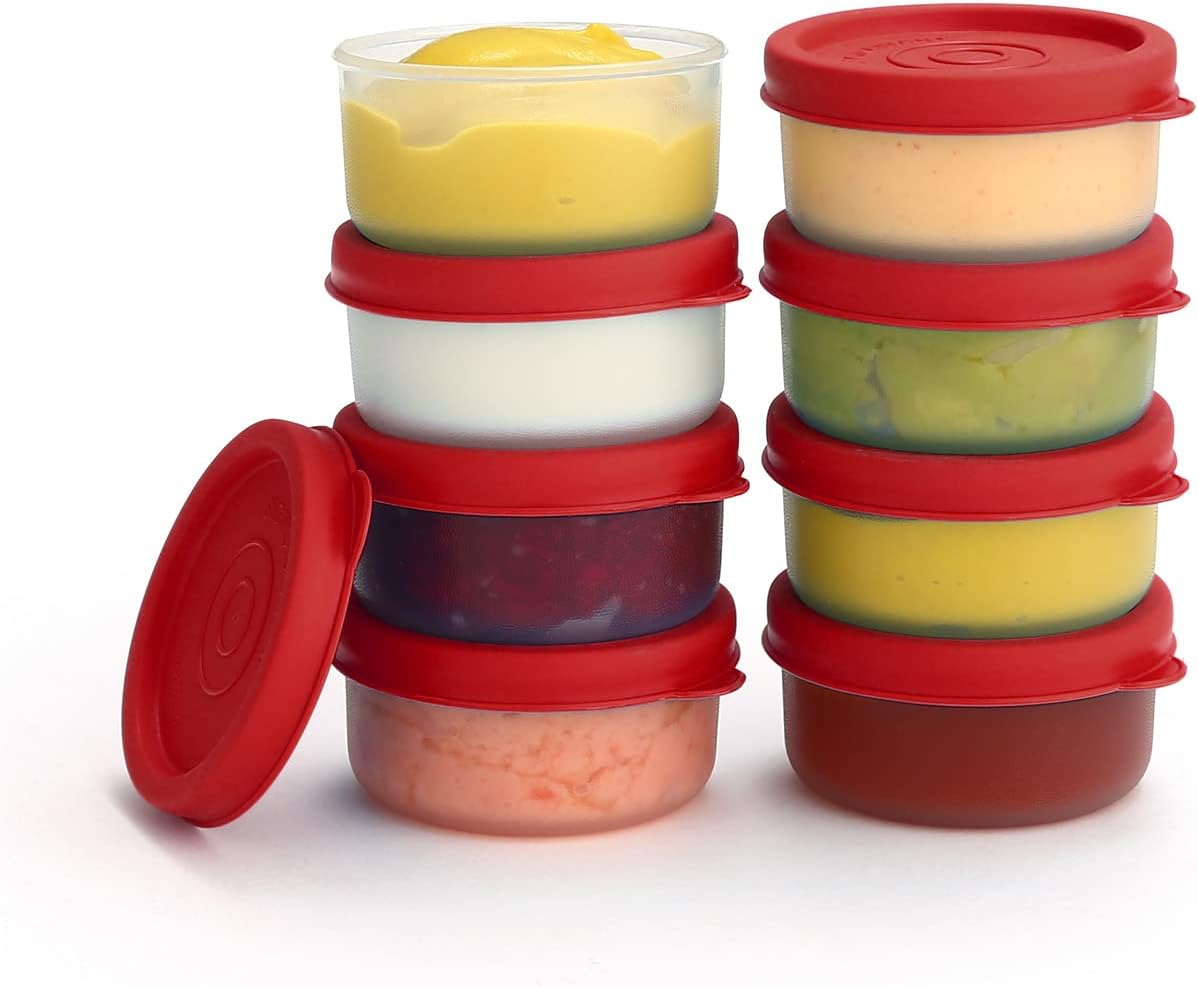 Condiment Cups Containers with Lids- 8 pk. 1.3 oz.Salad Dressing Container to go Small Food Storage Containers with Lids- Sauce Cups Leak proof Reusable Plastic BPA free for Lunch Box Picnic Travel