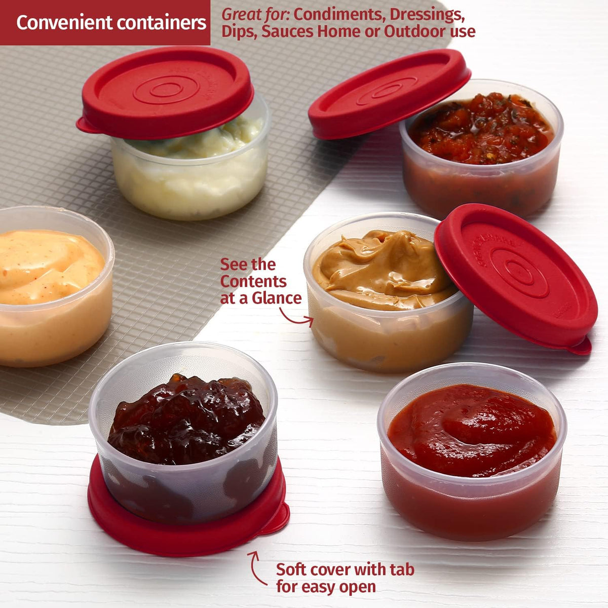 Condiment Cups Containers with Lids- 8 pk. 1.3 oz.Salad Dressing Container to go Small Food Storage Containers with Lids- Sauce Cups Leak proof Reusable Plastic BPA free for Lunch Box Picnic Travel