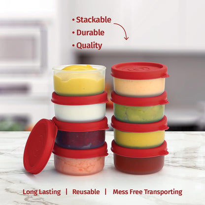 Condiment Cups Containers with Lids- 8 pk. 1.3 oz.Salad Dressing Container to go Small Food Storage Containers with Lids- Sauce Cups Leak proof Reusable Plastic BPA free for Lunch Box Picnic Travel