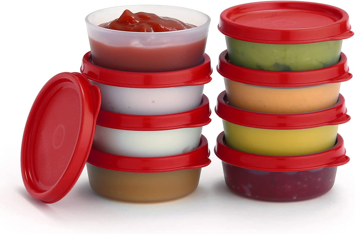 Condiment Cups Containers with Lids- 8 pk. 1.3 oz.Salad Dressing Container to go Small Food Storage Containers with Lids- Sauce Cups Leak proof Reusable Plastic BPA free for Lunch Box Picnic Travel