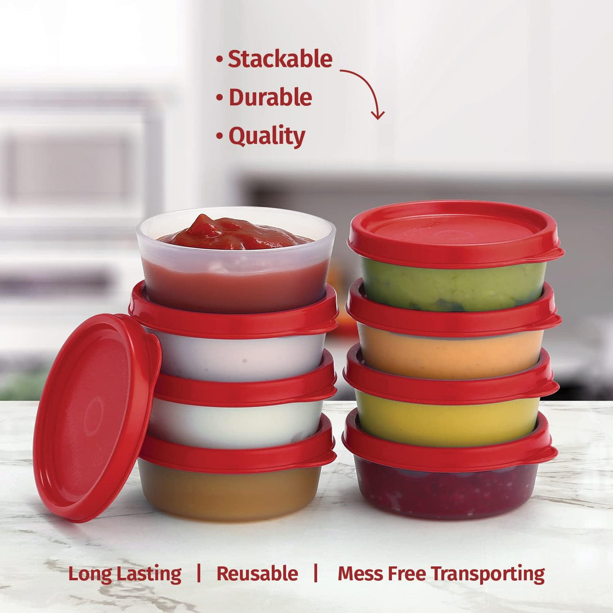 Condiment Cups Containers with Lids- 8 pk. 1.3 oz.Salad Dressing Container to go Small Food Storage Containers with Lids- Sauce Cups Leak proof Reusable Plastic BPA free for Lunch Box Picnic Travel