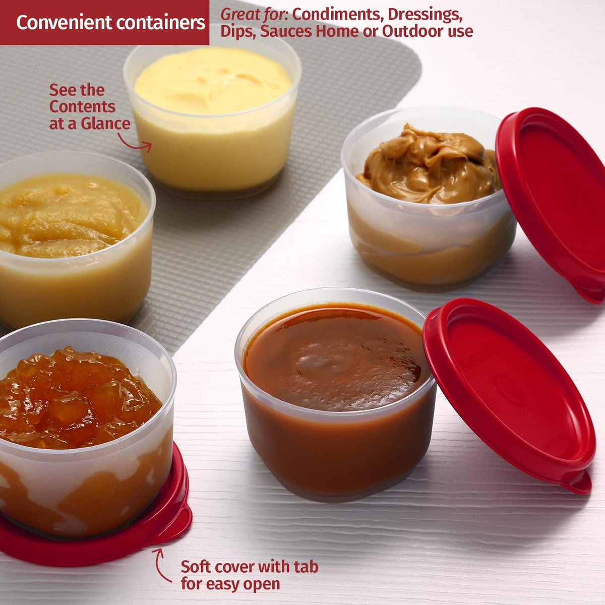 Condiment Cups Containers with Lids- 8 pk. 1.3 oz.Salad Dressing Container to go Small Food Storage Containers with Lids- Sauce Cups Leak proof Reusable Plastic BPA free for Lunch Box Picnic Travel