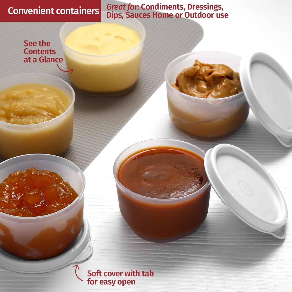Condiment Cups Containers with Lids- 8 pk. 1.3 oz.Salad Dressing Container to go Small Food Storage Containers with Lids- Sauce Cups Leak proof Reusable Plastic BPA free for Lunch Box Picnic Travel