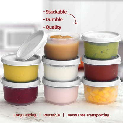 Condiment Cups Containers with Lids- 8 pk. 1.3 oz.Salad Dressing Container to go Small Food Storage Containers with Lids- Sauce Cups Leak proof Reusable Plastic BPA free for Lunch Box Picnic Travel