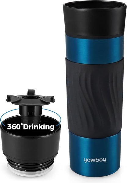 Travel Coffee Mug with 360°Lid, Travel Coffee Tumbler 16 oz Leak Proof, Stainless Steel Insulated Travel Mugs for Hot and Cold Spill Proof Leak Proof(Grey)
