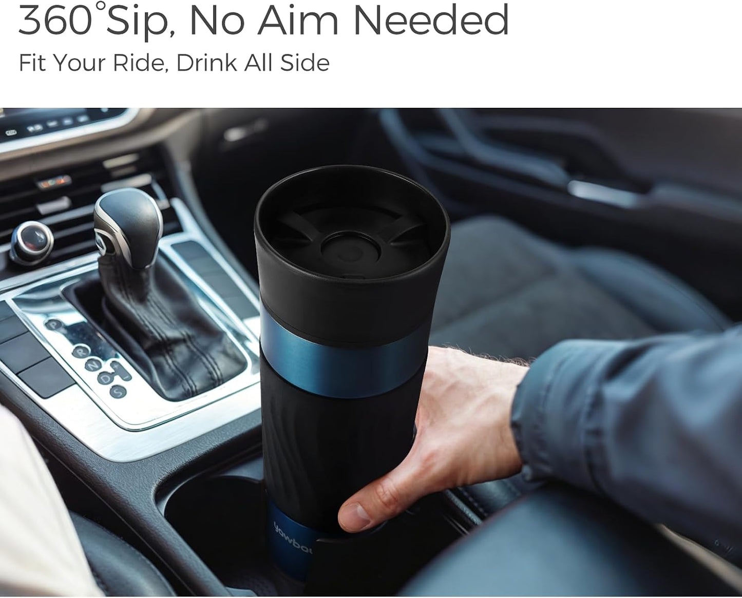 Travel Coffee Mug with 360°Lid, Travel Coffee Tumbler 16 oz Leak Proof, Stainless Steel Insulated Travel Mugs for Hot and Cold Spill Proof Leak Proof(Grey)