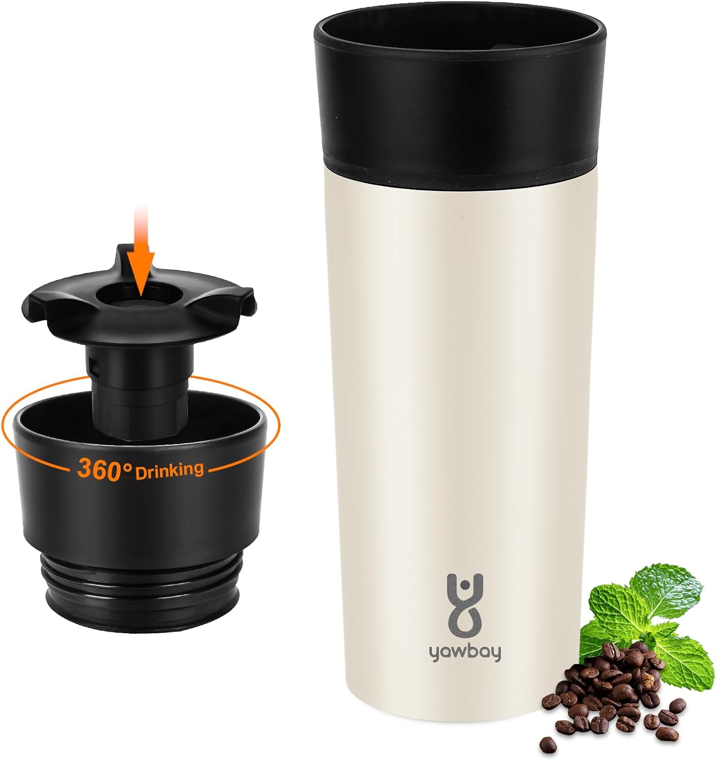 Travel Coffee Mug with 360°Lid, Travel Coffee Tumbler 16 oz Leak Proof, Stainless Steel Insulated Travel Mugs for Hot and Cold Spill Proof Leak Proof(Grey)